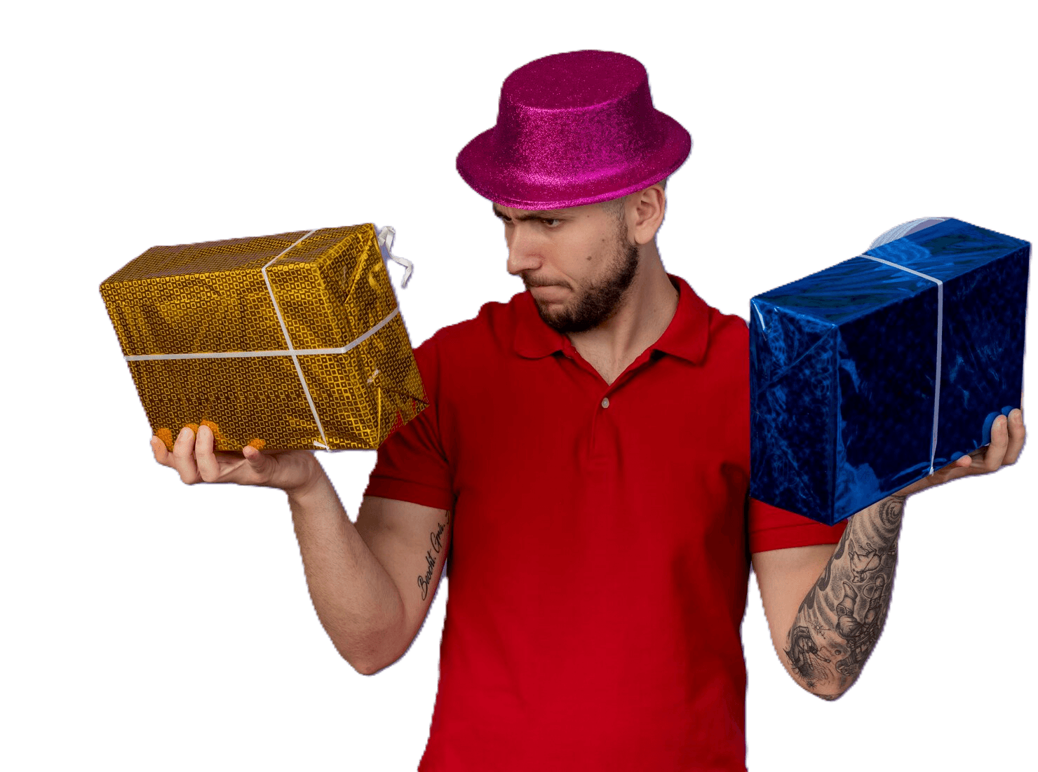 frowning-young-handsome-slavic-party-guy-wearing-party-hat-holding-looking-gift-packs-isolated-purple-background_141793-83211